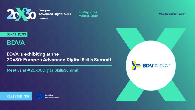 🚨ONLY 1 WEEK LEFT UNTIL the @DigitalSkillsEU 20x30: Europe’s ADS Summit❗ 👀 BDVA will be exhibiting, so make sure to visit our booth❗ 🗓 16 May 2024 📍Madrid, Spain ✅ Register NOW for this one-day free event and redefine Europe's digital future 👉 ti.to/leads-advanced…