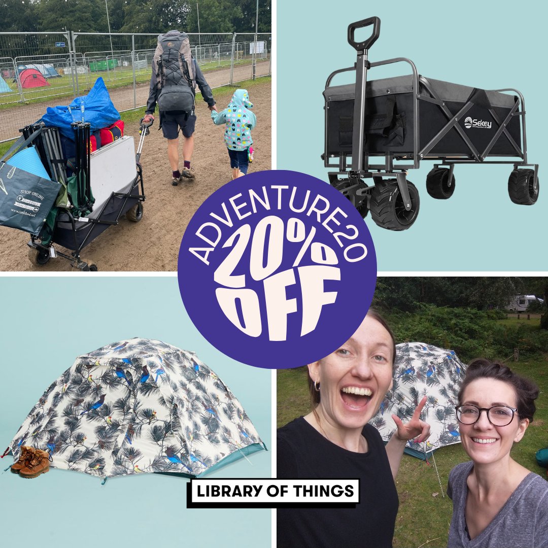 Planning a staycation? Why not rent a tent from Kilburn or Kentish Town @libraryofthings? This week you can save 20% when you book the tent and trolley together. Just use code ADVENTURE20 at the checkout. (Valid until 30/05/24). Reserve your items here: libraryofthings.co.uk/catalogue/brow…