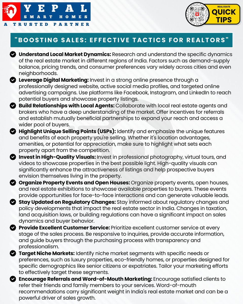 📈 Want to increase sales? Follow it.🎯
#yepalsmarthomes #yepalhousingdeveloper #yepalsocietyredevelopment #yepalconstruction #marketingtips #salestips #salesstrategy  #digitalmarketingtips #socialmediamarketing  #smarthome  #punepropertyportal #trustedbuilders #Trusteddeveloper