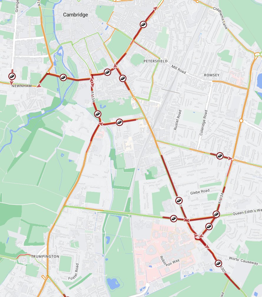 Cambs_Traffic's tweet photo. β οΈ#Cambridge β SLOW moving traffic on some of the main routes this evening. DELAYS building on:
#A1307 Hills Road / #Babraham Road / Fendon Road,
#A1134 Queen Ediths Way,
A1134 #Trumpington Road,
#A603 The Fen Causeway / Lensfield Road/ Gonville Place,
Brookland Avenue.
Please allow extra time for your journey.
