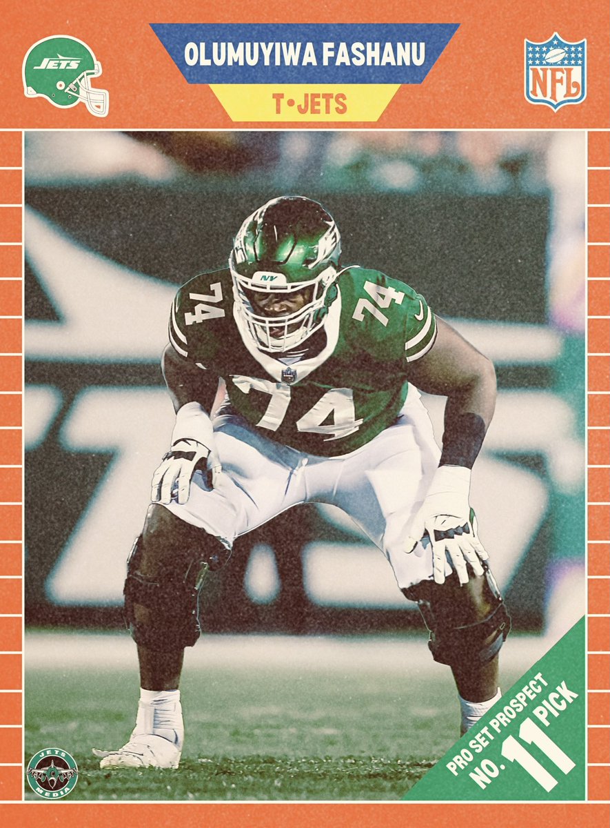 NYJets_Media's tweet photo. Olumuyiwa Fashanu Jets Rookie Card ✈️🟢 #JetUp https://t.co/dDsyxQBpxg
