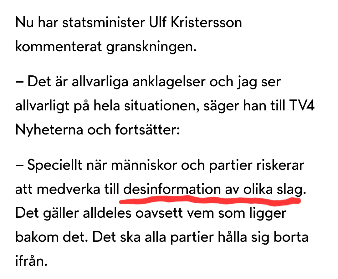 Det som påstås vara desinformation är alltså att

1) Magdalena Andersson och Socialdemokraterna förstört Sverige.
2) Det skjuts mycket i Malmö.