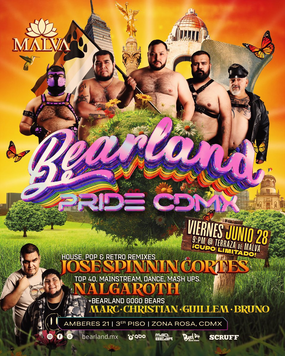 ¡Ciudad de México! El próximo VIERNES 28 de Junio tenemos una cita a las 9PM en Malva Club.

Justo en la víspera de la marcha del orgullo en CDMX, Bearland presenta su pre-fiesta de #pride en la terraza de Malva Club, Zona Rosa. 

*CUPO LIMITADO*
Boletos en preventa muy pronto.