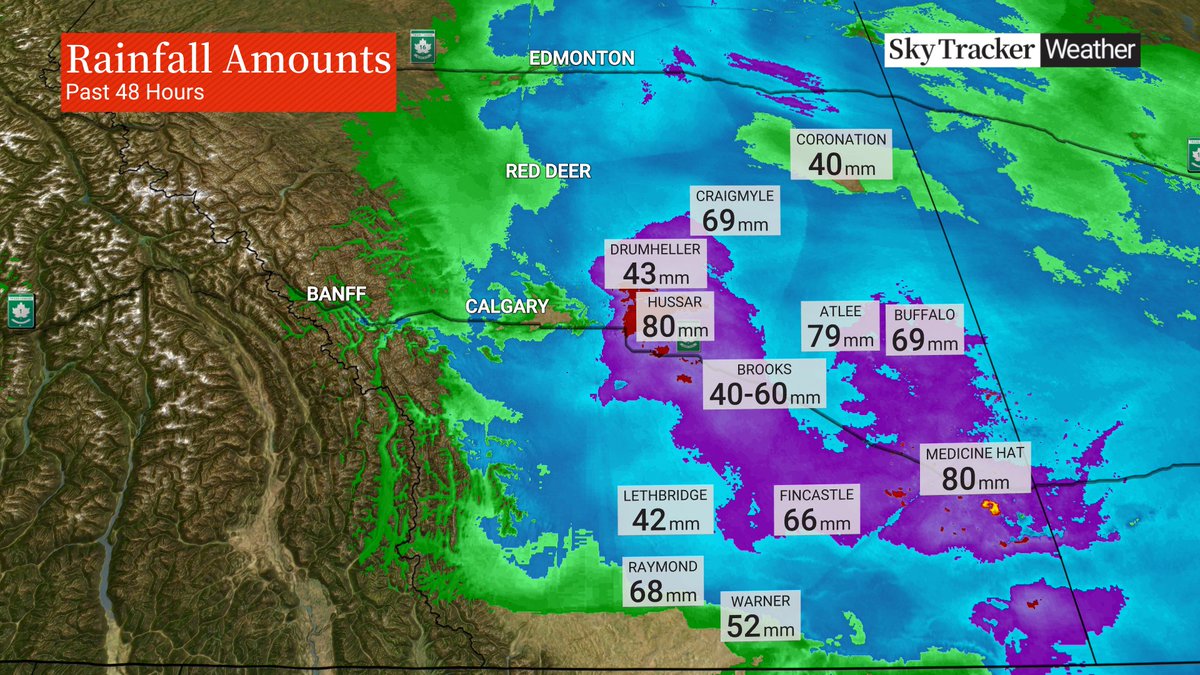 A look at some of the higher rainfall amounts recorded in #Alberta over the past 48 hours. #ABstorm