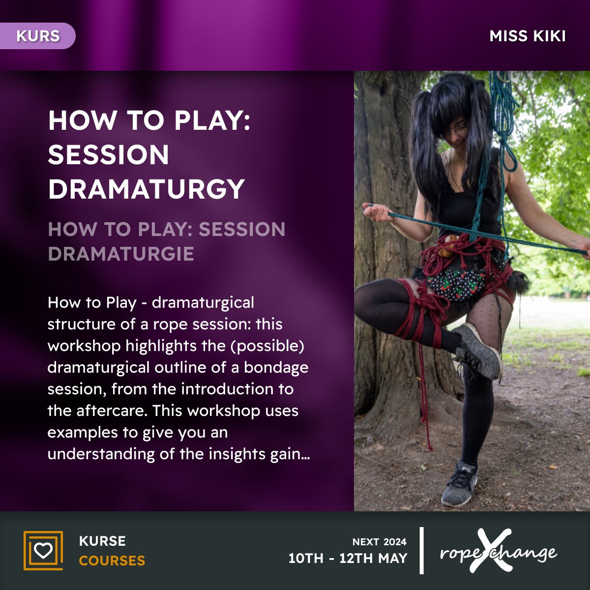 How to Play - dramaturgical structure of a rope session 😊 this workshop highlights the (possible) dramaturgical outline of a bondage session, from the introduction to the aftercare. Meet our Miss Kiki at the upcoming ropeXchange from May 10th - 12th in Berlin. #bondage #story