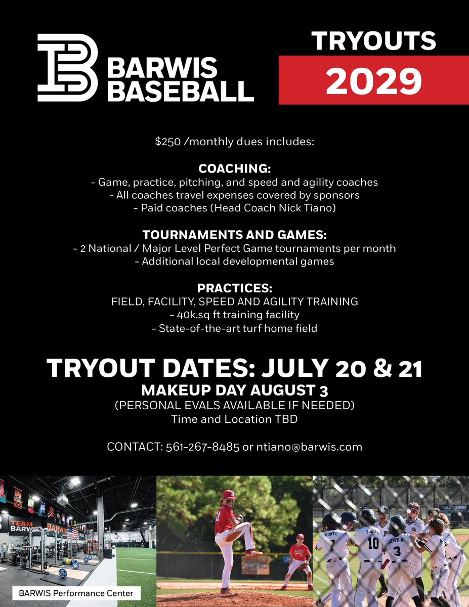 Barwis Baseball 2029 Team Tryouts Announced💪🏼💪🏼