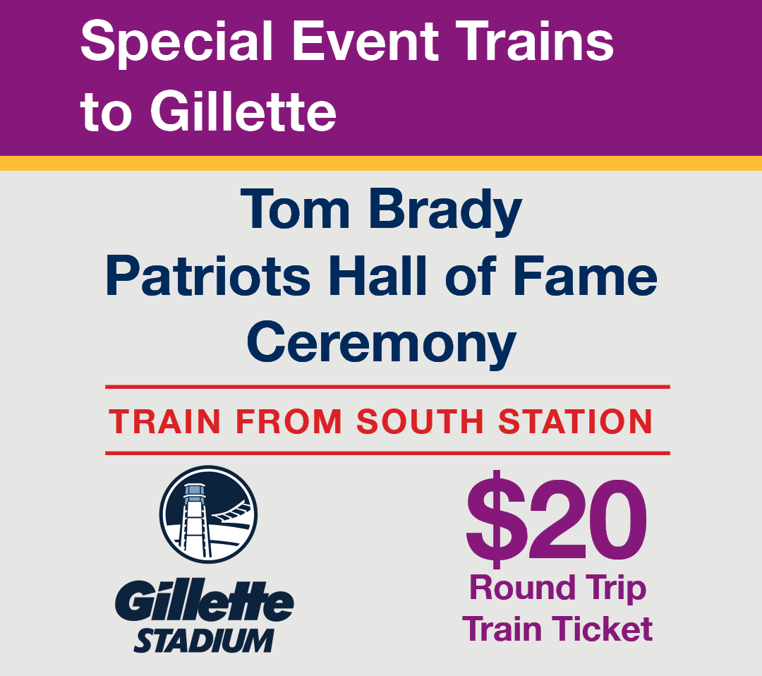 🏆 Going to see Tom Brady get inducted into the @Patriots Hall of Fame at @GilletteStadium on June 12th?! 🚆 Get your Special Event Train tickets to the ceremony from Boston & back. 🎫 $20 round-trip tickets are on sale NOW on the mTicket app ONLY! ℹ️: mbta.com/gillette