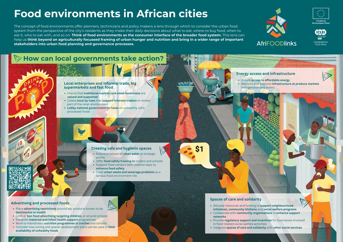 How can local governments ensure that #FoodEnvironments impact positively on our daily decisions about what to eat, where to buy food, when to eat it & who to eat with? 🛒🌽🍫

#AfriFOODlinks demystifies this concept & how local govs can act: bit.ly/AfriFOODlinksp…
#ThroughFood