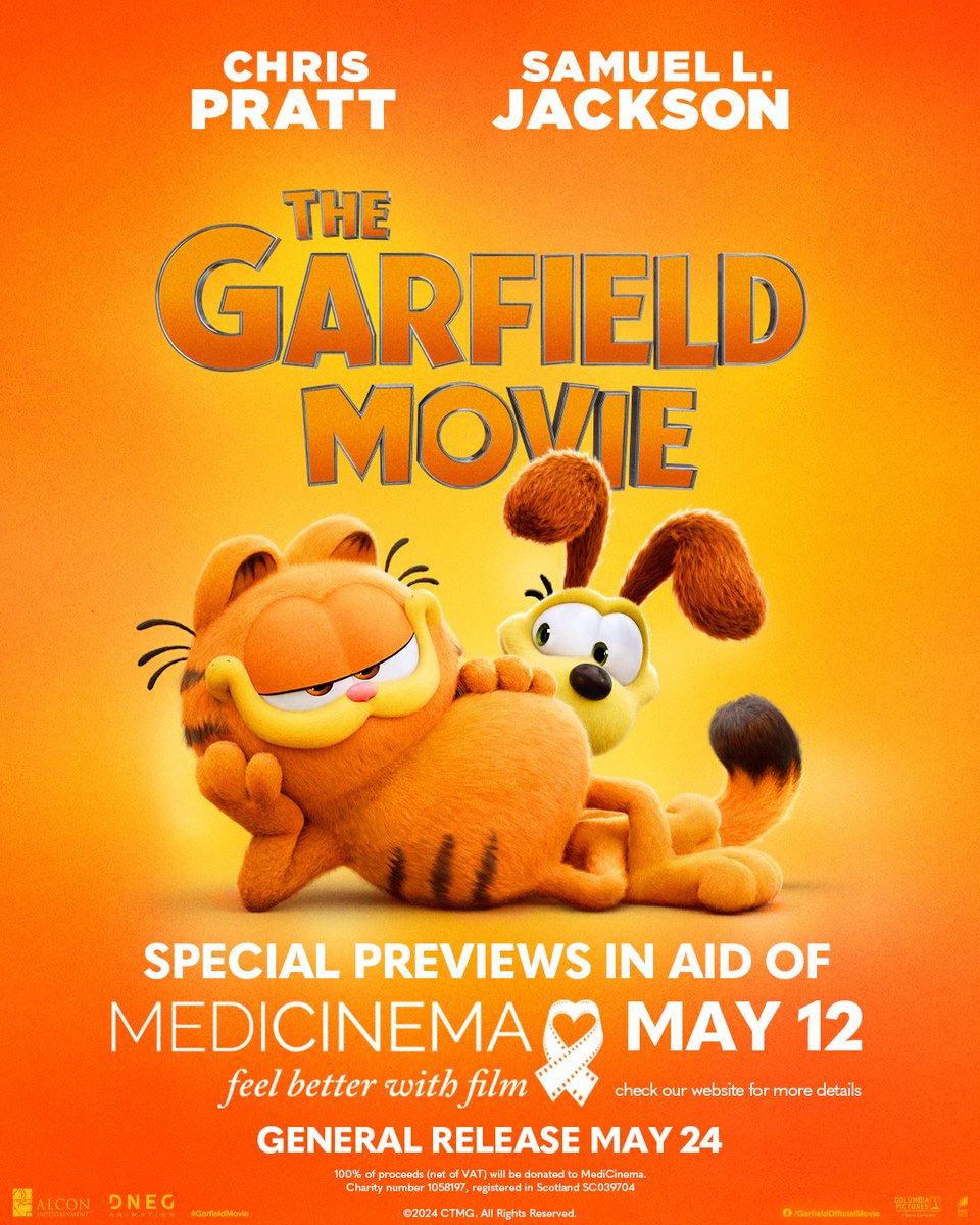 Be the first to see The #GarfieldMovie and make a difference this weekend! Book tickets now for special previews in aid of @MediCinema at cinemas this Sunday 12th May.