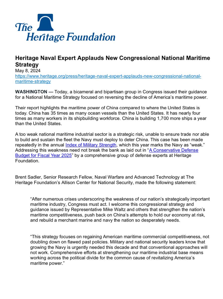 Finally Serious Attention on the Nation’s Sea-blindness! Today a bicameral/bipartisan group released Congressional strategic guidance to recover our nation’s maritime strength. This is a good step and has legislation behind it. Success will be measured in the success and…