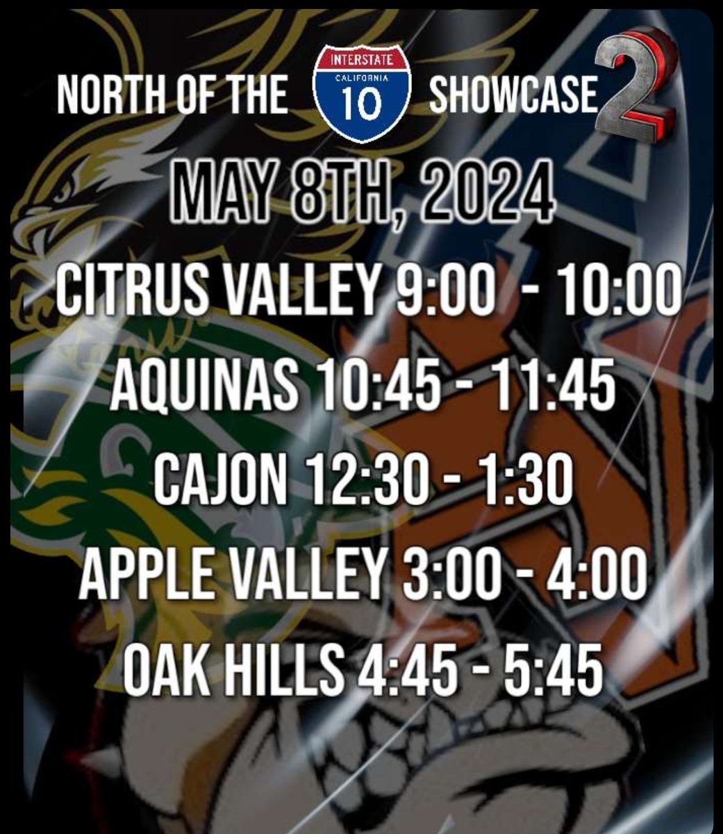 Here we go @CitrusValley_FB, get it started at 9:00AM! Then off to @Aquinas_Falcons, then to @Cajon_Football then up the pass to @AVSunDevilFB and closing it out at the last stop @OakHillsFootba1 and a nice little EAT AND GREET! Let's Go! @coachmetty @NickMonica63