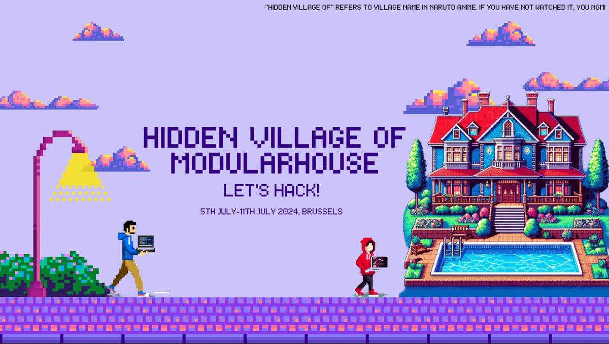 Welcome to Naruto's Hidden Village of ModularHouse at EthCC, Brussels!

What is gonna happen here:

-Hosting 25 talented devs
-infra level devs
-whiteboarding sessions on zk, modularity and core principles
-multiple protocols workshops
-mini hackathon
-VIBES

More details out