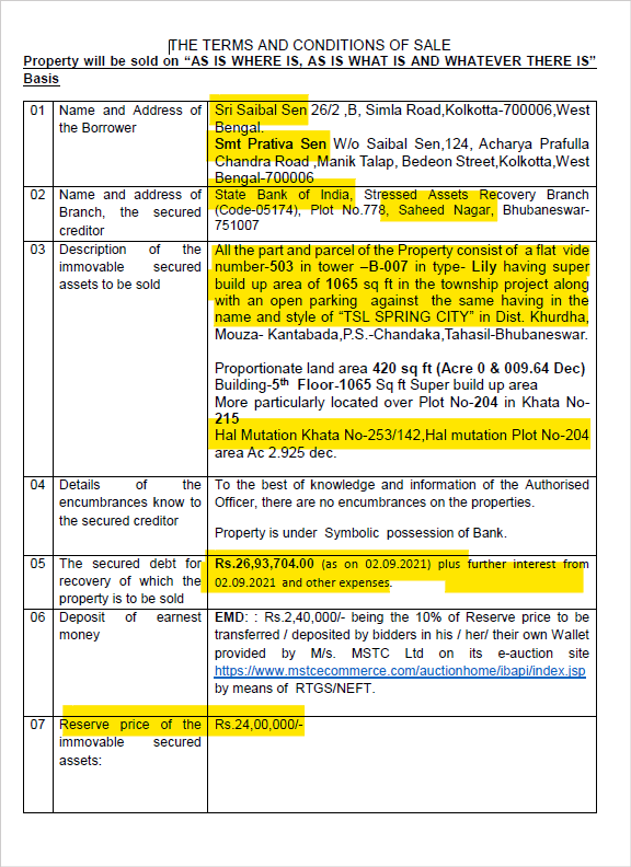 tslspcustasso's tweet photo. Unforunately, the @tslspringcity integrated township project booked flat is in e-auction by #SBI Saheed Nagar.
Project: TSL Spring City, Kantabada, Bhubaneswar
Flat No. B7-503
Booked by: Sri Saibal Sen & Smt Prativa Sen
#WhenSpringCityDeliver
#Bhubaneswar
See below https://t.co/5CdPZCU7Qr