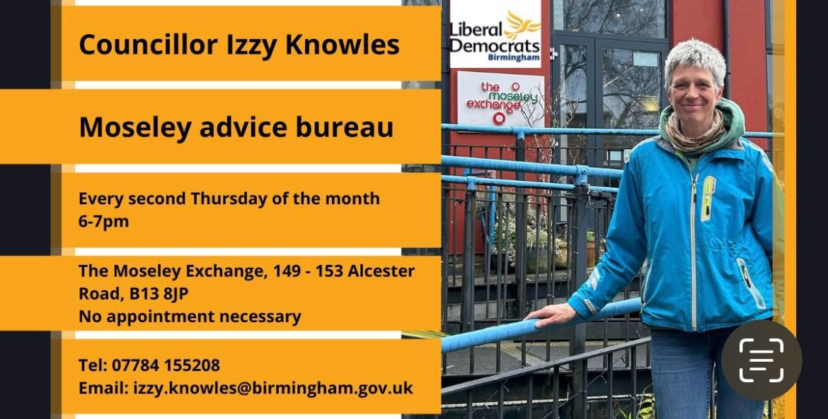 gardensinboots's tweet photo. I will be holding my advice surgery for Moseley Ward residents &amp; businesses tomorrow evening 6pm - 7pm at @MoseleyExchange No appointment necessary https://t.co/m1sIPQREqw