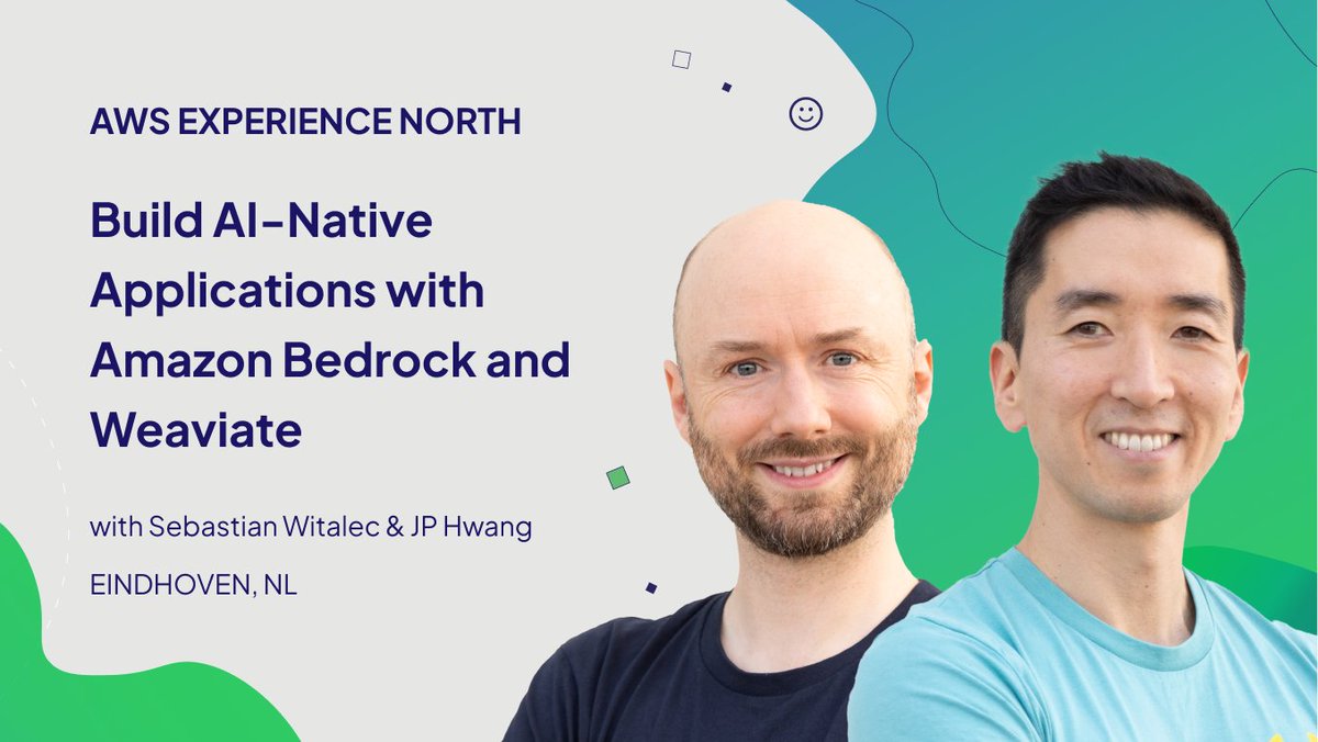 We’re teaming up with @awscloud to bring you a technical, hands-on workshop on building AI-native applications with Amazon Bedrock and Weaviate! On May 23rd in Eindhoven, @sebawita and @_jphwang will take you from ‘Hello World’ all the way to generative AI, multitenancy, and…