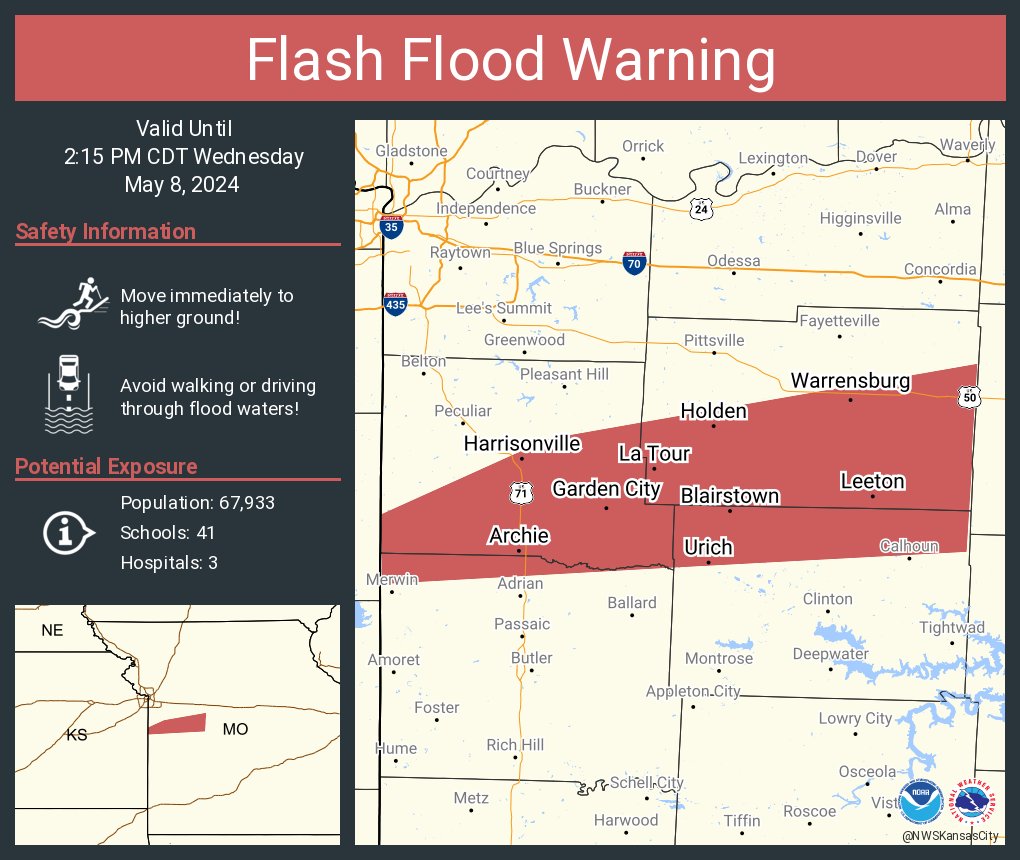 Flash Flood Warning continues for Warrensburg MO, Harrisonville MO and Windsor MO until 2:15 PM CDT