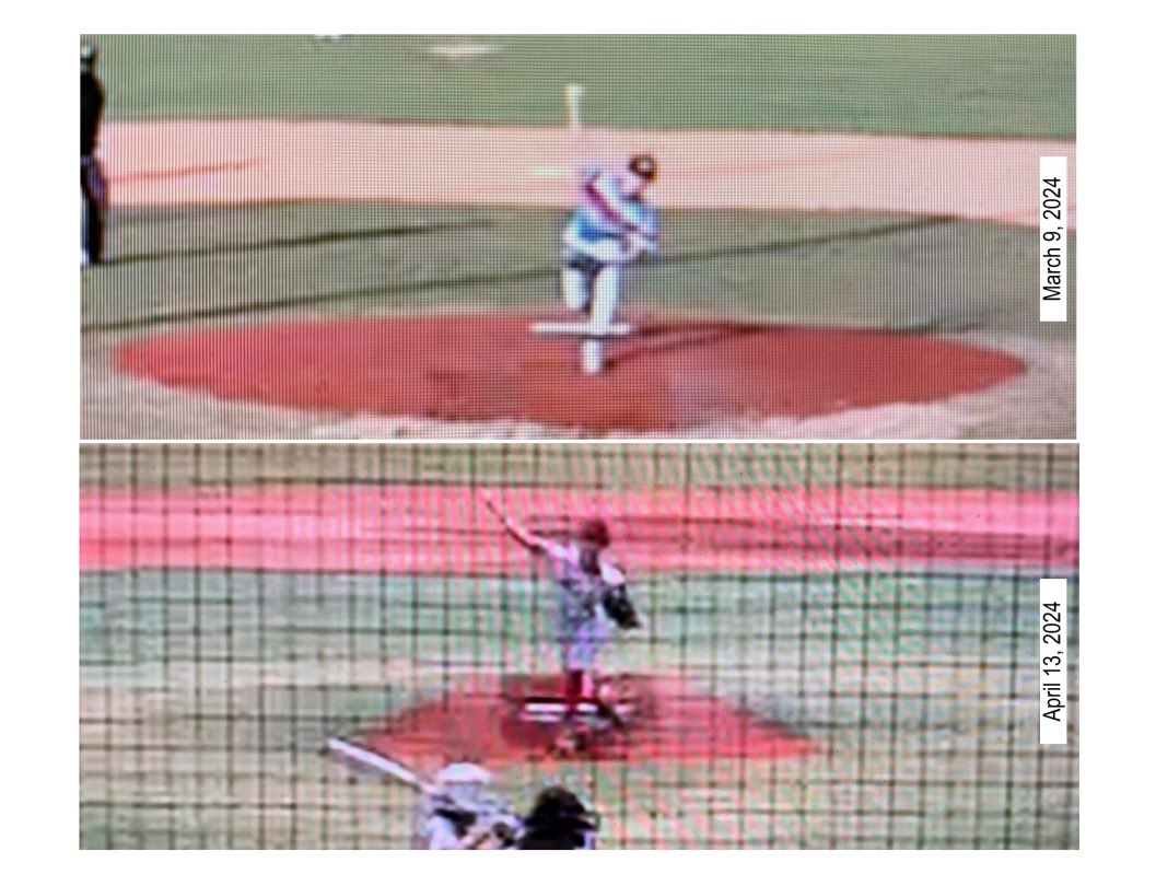With good intentions, coaches will give bad advice.  The truth is no one’s hand or fingers are on top of a ball at release.  Stay focused on getting closer, not higher.  When eyes are level at release you can maximize release point, extension, and late ball movement.  Pic