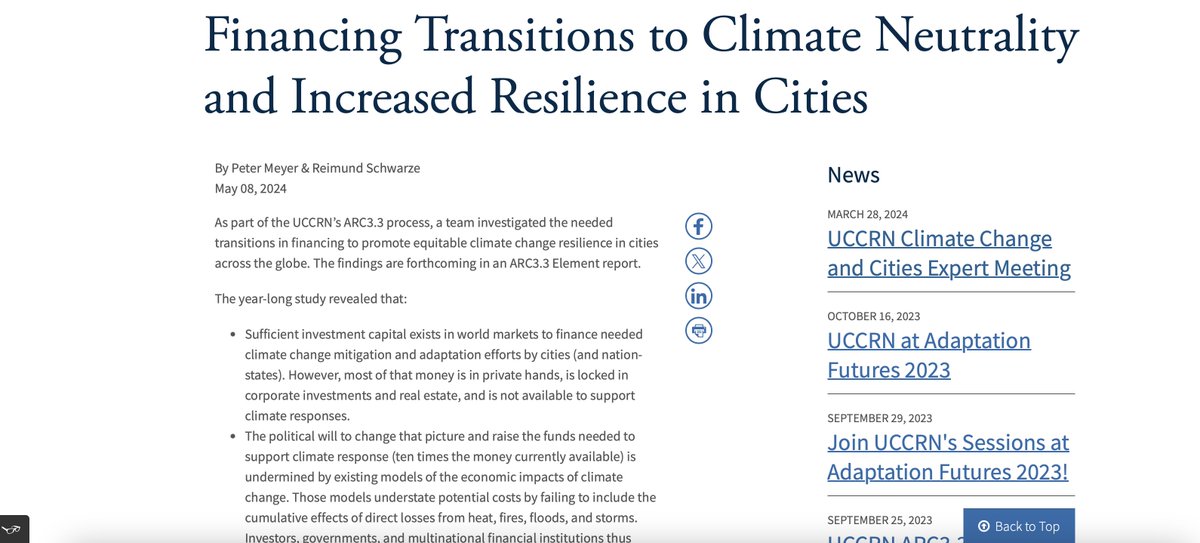 Blogpost @UCCRN zu unserem Berichts-'Baustein': #Finanzierung von Transformationen zu #Klimaneutralität und #Resilienz in #Städten.