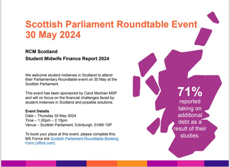 We welcome student midwives in Scotland to join us at our Scottish Parliament Roundtable event on 30 May. To book your place at this event, please complete this MS Forms link Scottish Parliament Roundtable Booking Form buff.ly/4do2HoW
