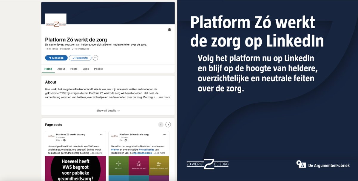 Hoe werkt het zorgstelsel in Nederland? Wie is wie, wat zijn relevante wetten en hoe lopen de geldstromen? Volg het Platform Zó werkt de zorg op LinkedIn en blijf op de hoofte van heldere, overzichtelijke en neutrale feiten over de zorg: linkedin.com/company/platfo…