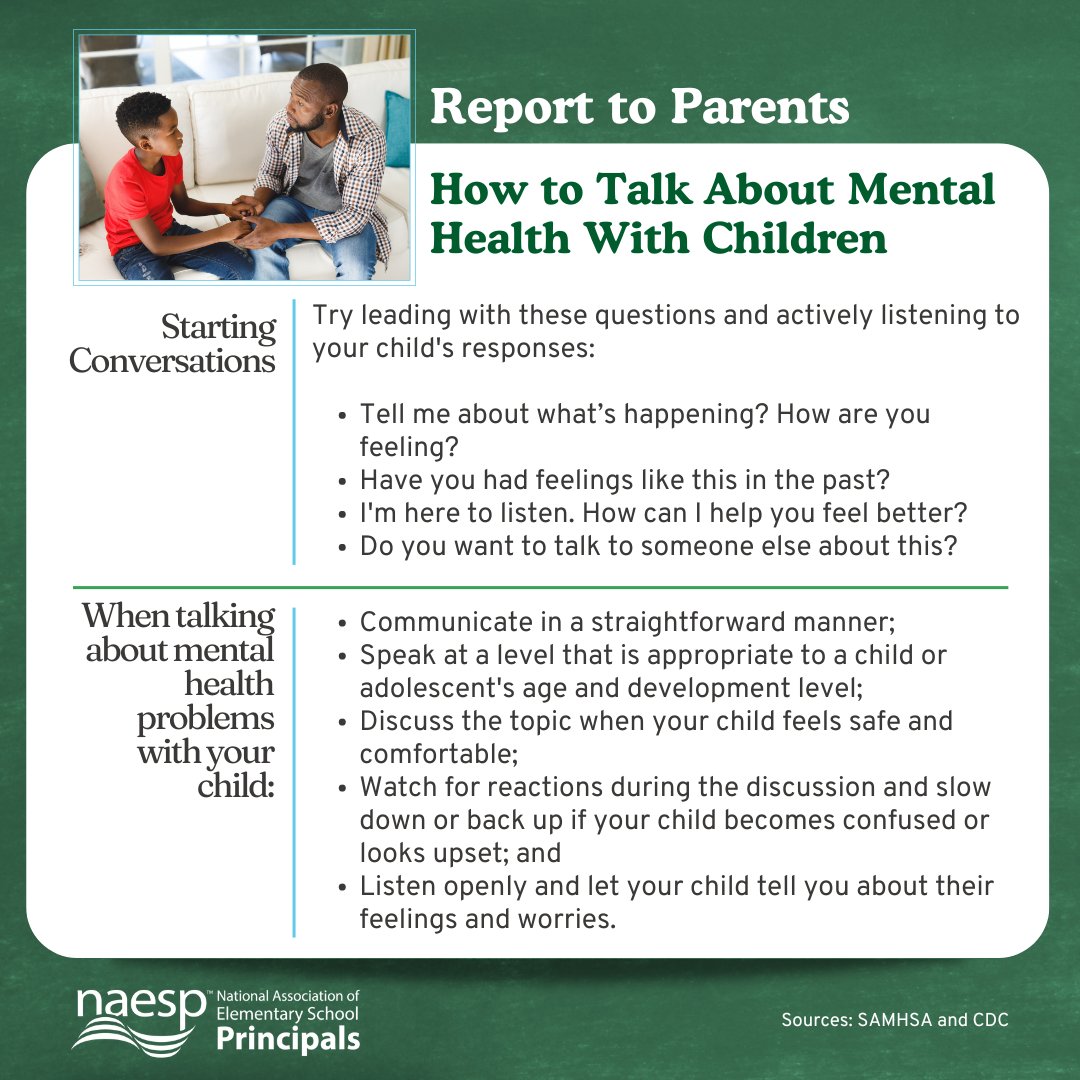 Families play a crucial role in supporting their children's mental health at home and school. Check out this Report to Parents for strategies on recognizing signs of struggle and discussing mental health with your child. #MentalHealthAwareness