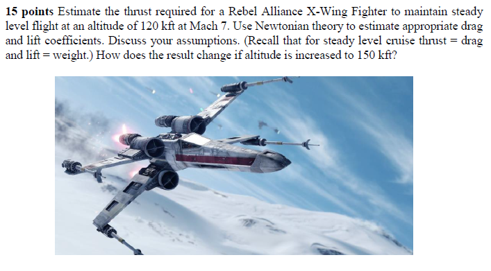 I put this question on my hypersonics final exam and a bunch of the students corrected me that ahktually the X-Wing generated lift via repulsorlift technology 😅