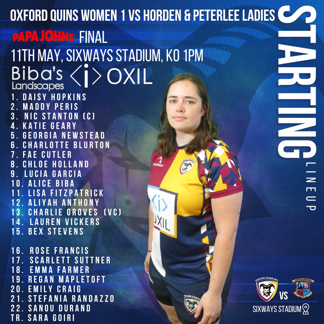 Your squads for tomorrow's Papa Johns FINAL against Harden and Peterlee Ladies Rugby at Sixways Stadium!! #sixways #final #womensrugby #oxfordshirerugby