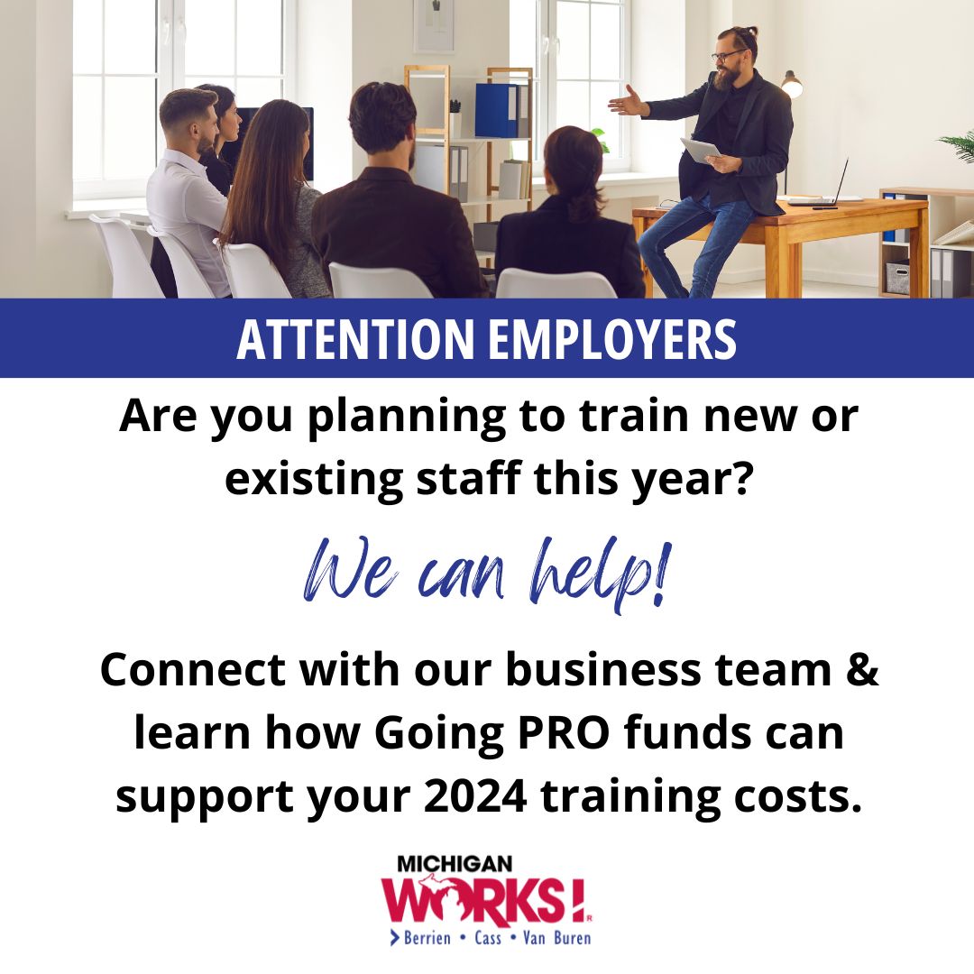 MichiganWorks's tweet image. The Going PRO Talent Fund can help your business train, develop, and retain your people. Apply for Going PRO by May 10 and invest in your team. Contact a member of our business team to start your application: miworks.org/training-funds.
#goingpro #michiganworks #training #swmichigan