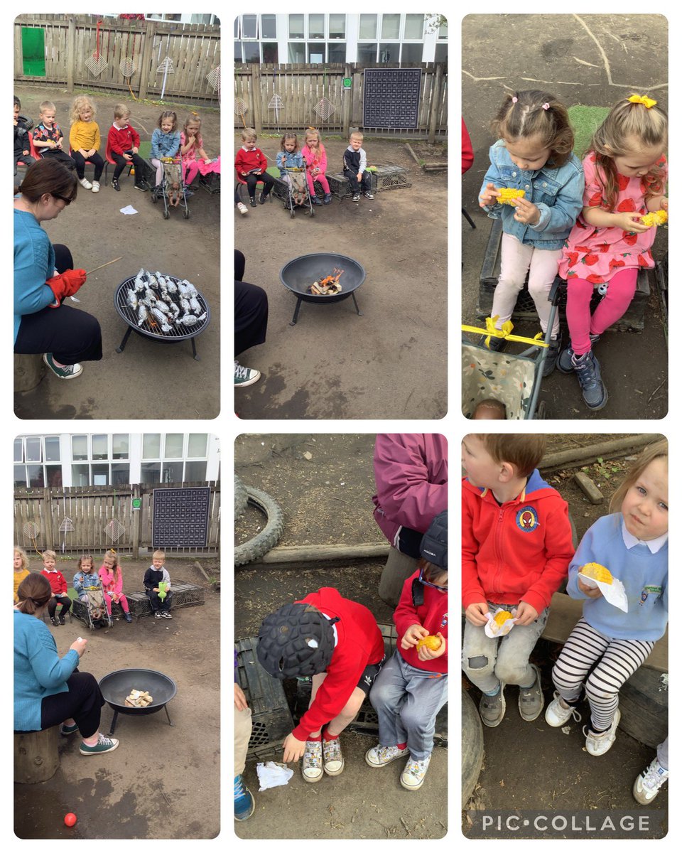 The Nursery children used the fire pit today to cook corn on the cob for their snack! They used safe Sally and responsible Reggie to talk about the safety rules.