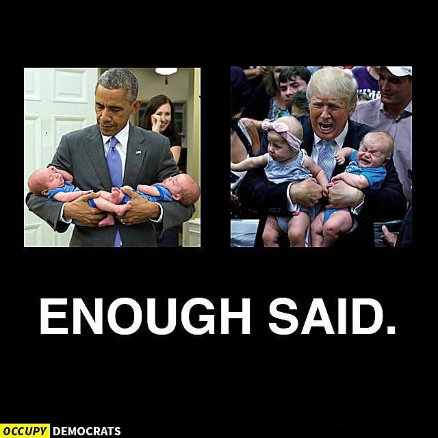 Who hasn't held a baby in their arms & had one cry but to see two of them wanting to get away from you tells you a lot about that person! Listen to the baby's MAGA they know what the hell is going on! Trump is a loser! I'm with the babies, they don't like Trump & neither do I! 😠