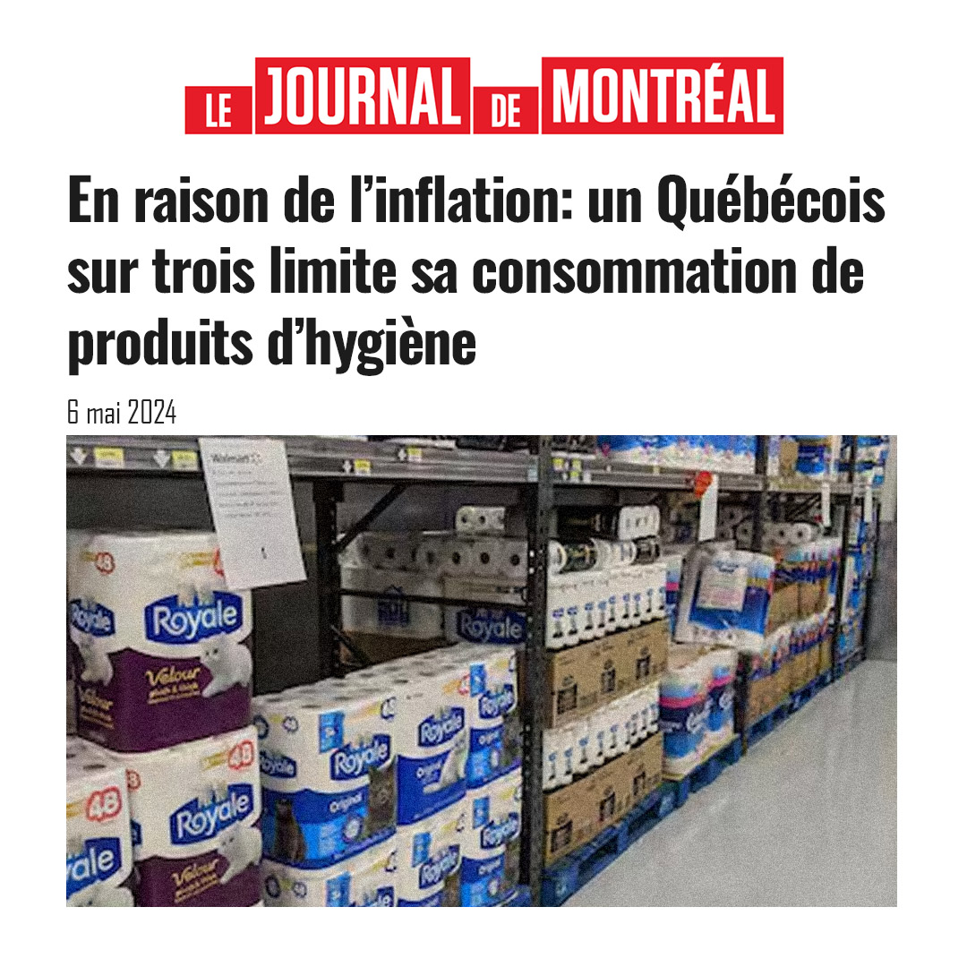 La conséquence directe des 500 milliards de $ de dépenses inflationnistes que le Bloc et Trudeau ont imposé aux Canadiens. « En raison de l’inflation: un Québécois sur trois limite sa consommation de produits d’hygiène » journaldemontreal.com/2024/05/06/en-…