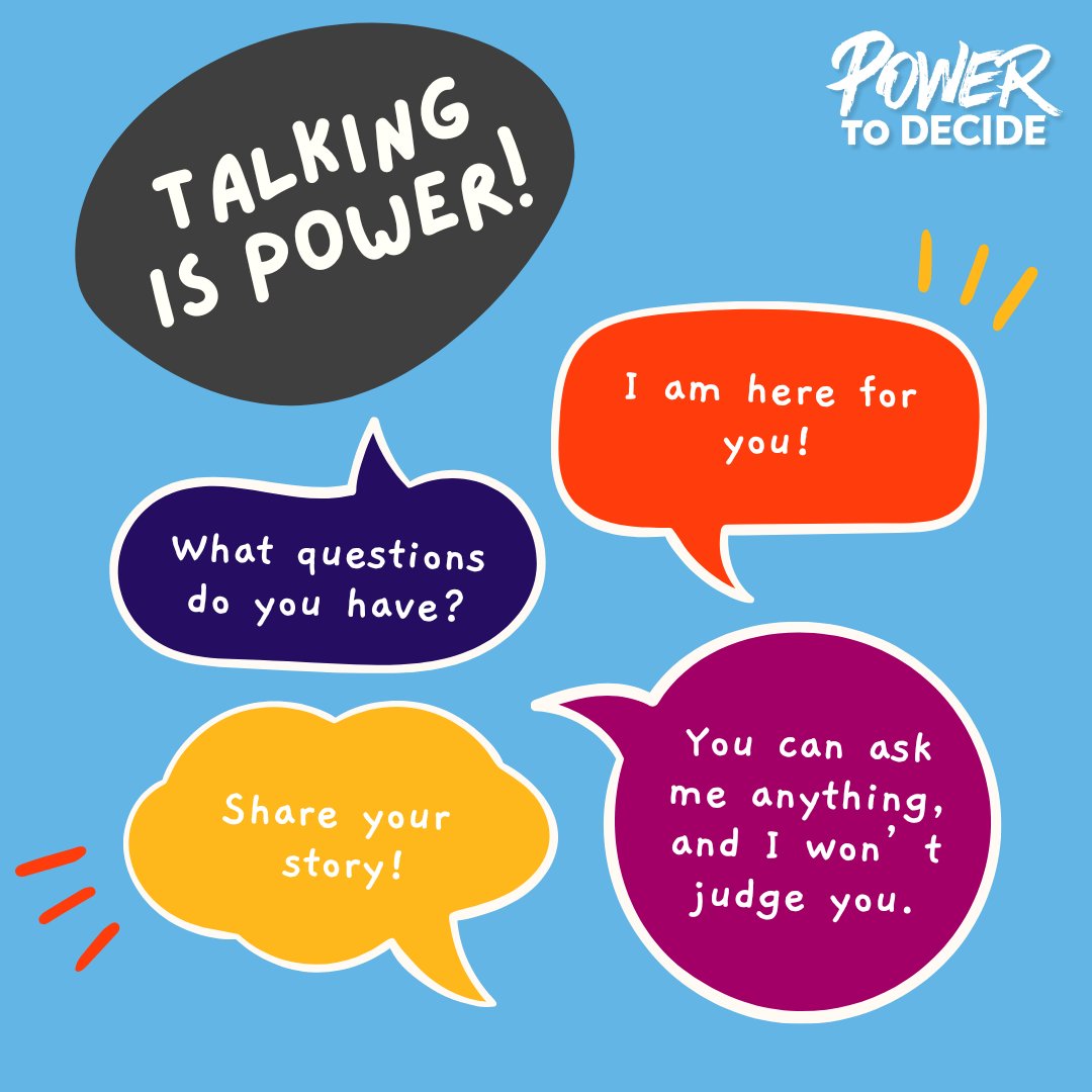 “You can ask me anything, and I won’t judge you.” 

A simple phrase that can change everything for a young person coming from a trusted adult in their life! powertodecide.org/TalkingIsPower #TalkingIsPower #BackToBasics
