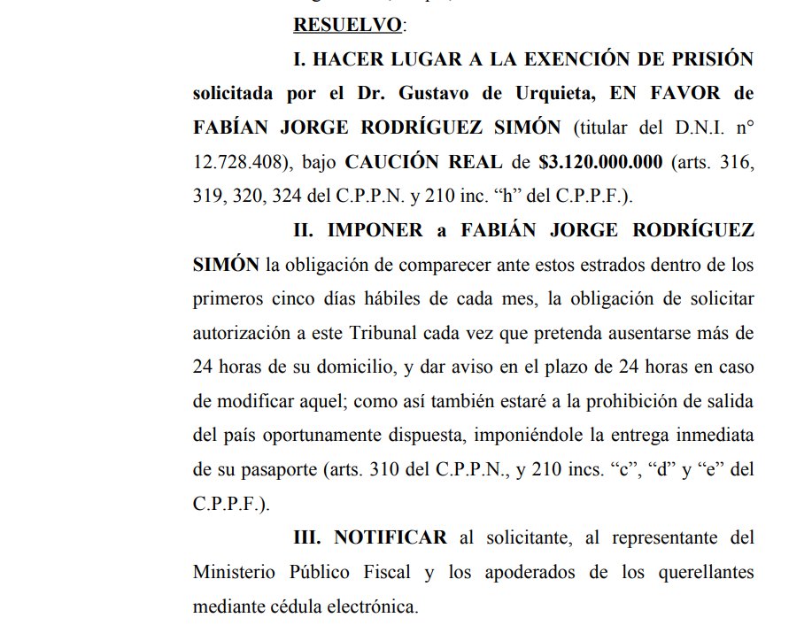 🚨#AHORA | La justicia federal le otorgó la exención de prisión a Fabián 'Pepín' Rodríguez Simón 📌Con esta decisión, el abogado macrista podría volver a Argentina luego de tres años en Uruguay.