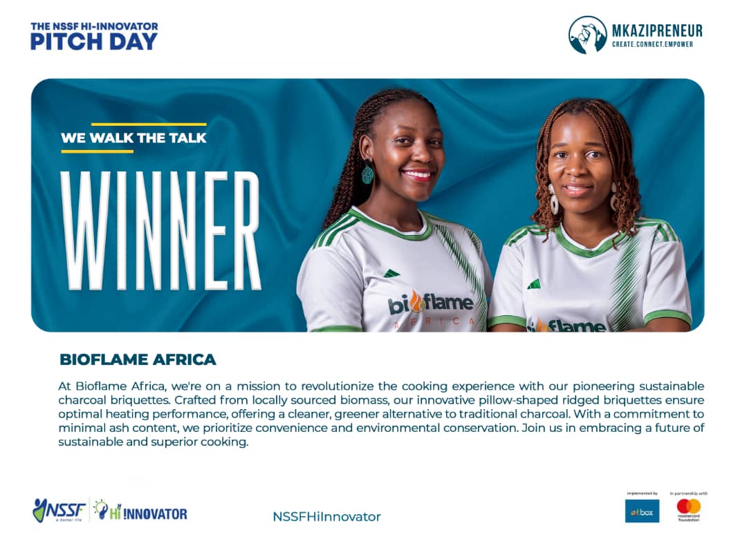 🟨 BioFlame Africa (offering a cleaner , greener alternative to charcoal) #NSSFHiInnovator seed fund winners today.