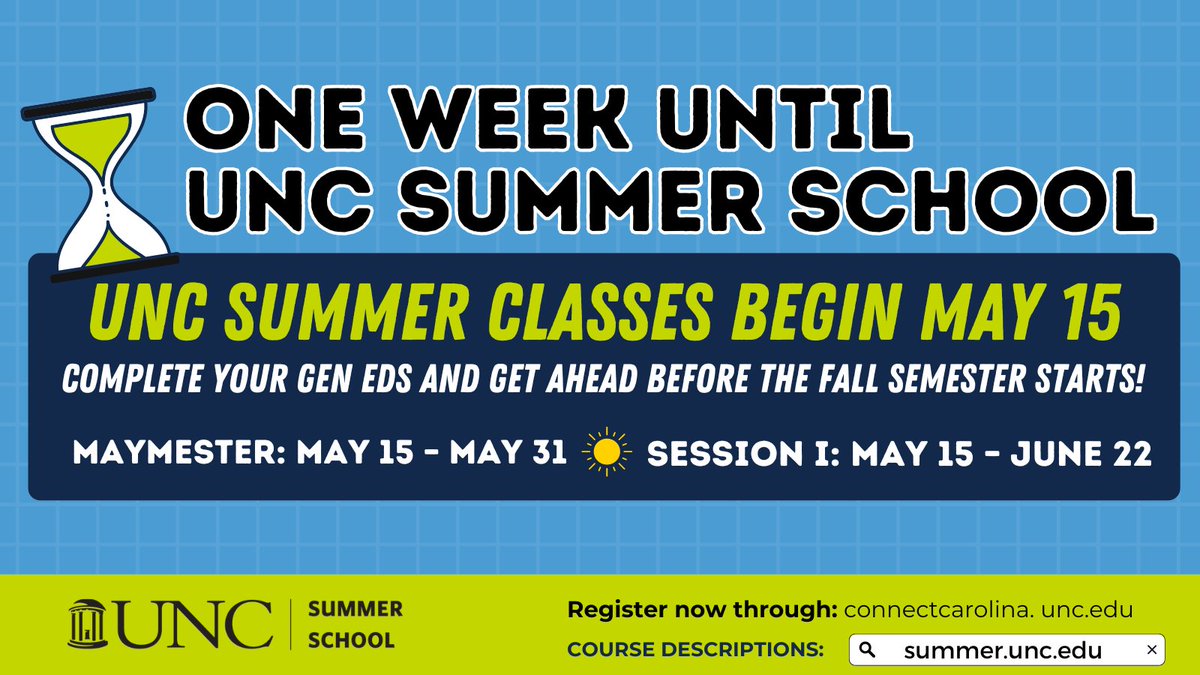 ☀️ Dreaming of summer already? 🌴 Dive into UNC Summer School starting May 15th! Enjoy smaller classes, and diverse courses, and boost your GPA before fall. Conquer those gen eds with #UNCSummerSchool. Register now at connectcarolina.unc.edu 📚 #UNC #SummerSchool