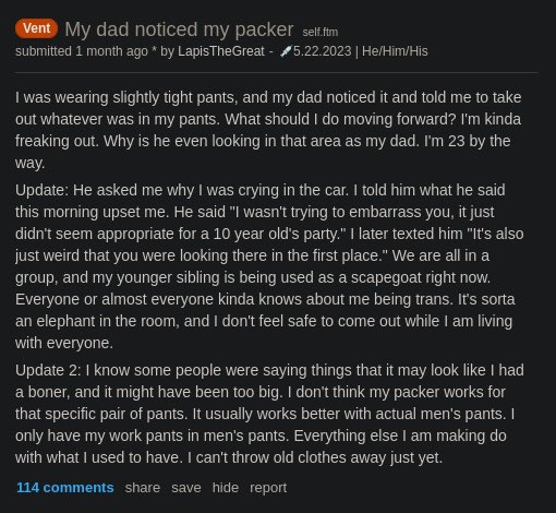 Woman stuffs her pants with a fake 🍆 to go to her 10yo siblings birthday party and wonders why her dad thinks it’s inappropriate.