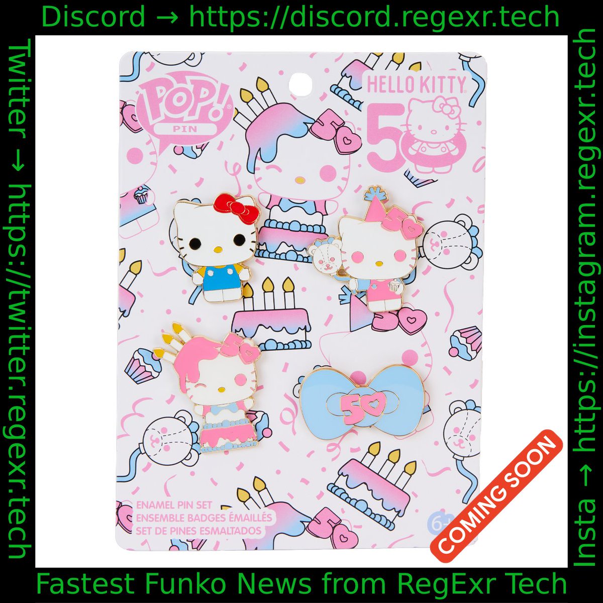 Coming Soon: Sanrio Hello Kitty In Cake (50th Anniverary) 4-Pack Pin Set PREORDER HERE: redd.it/1cn7vdb