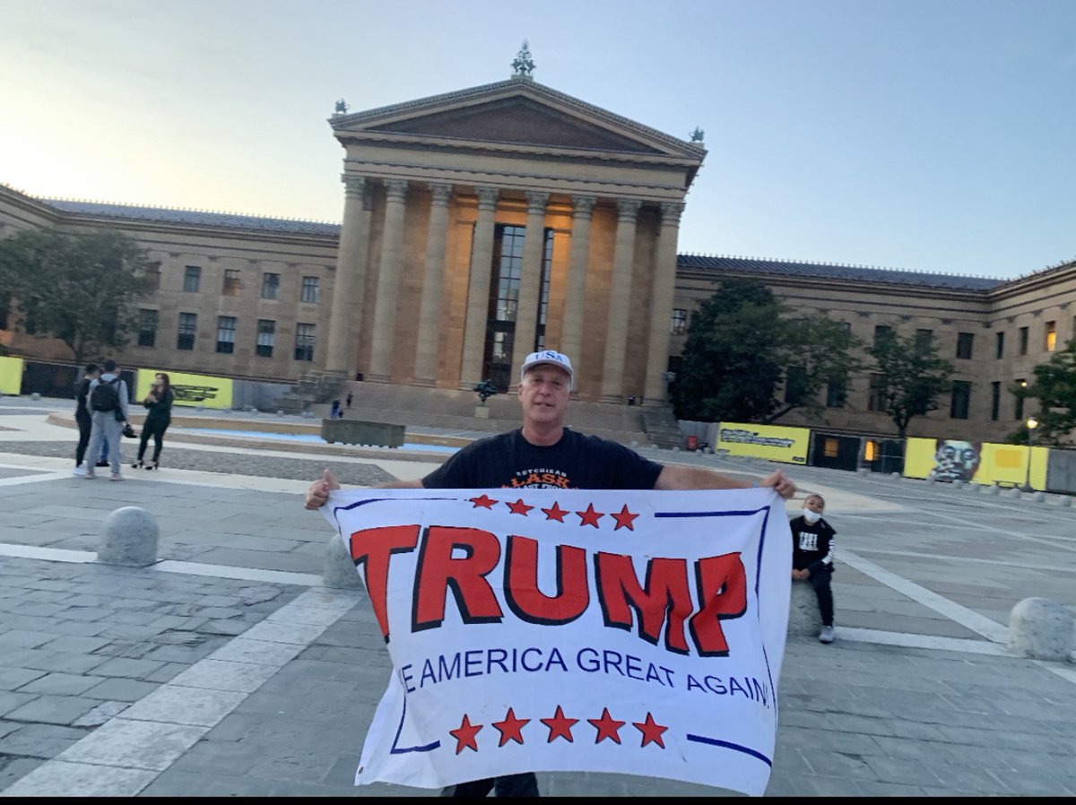 Flying down to Mar-a-Lago for tonight’s (May 8) dinner event with our great President Trump. Picture was taken at the top of the Philadelphia Art Museum steps seen in the inspirational Rocky movies. President Trump is America’s Rocky, never giving up, fighting for all of us,