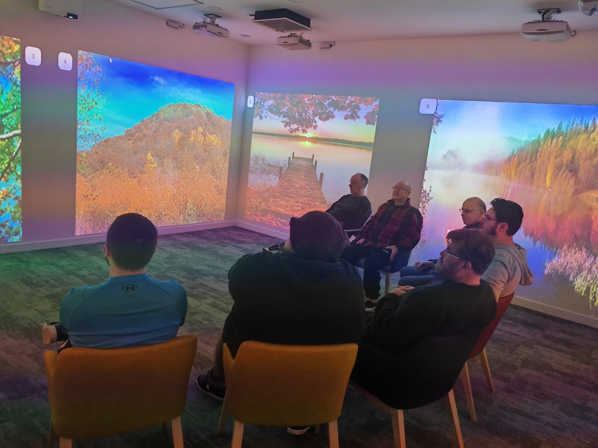 Today the Men's Space Groups from Motherwell and Wishaw came together for Seasons for Growth. Really beneficial discussions covering grief, loss & change. We got to use the Immersive Room at Motherwell Library, lovely way to set the scene. 
#becauseofCLD #adultlearningmatters
