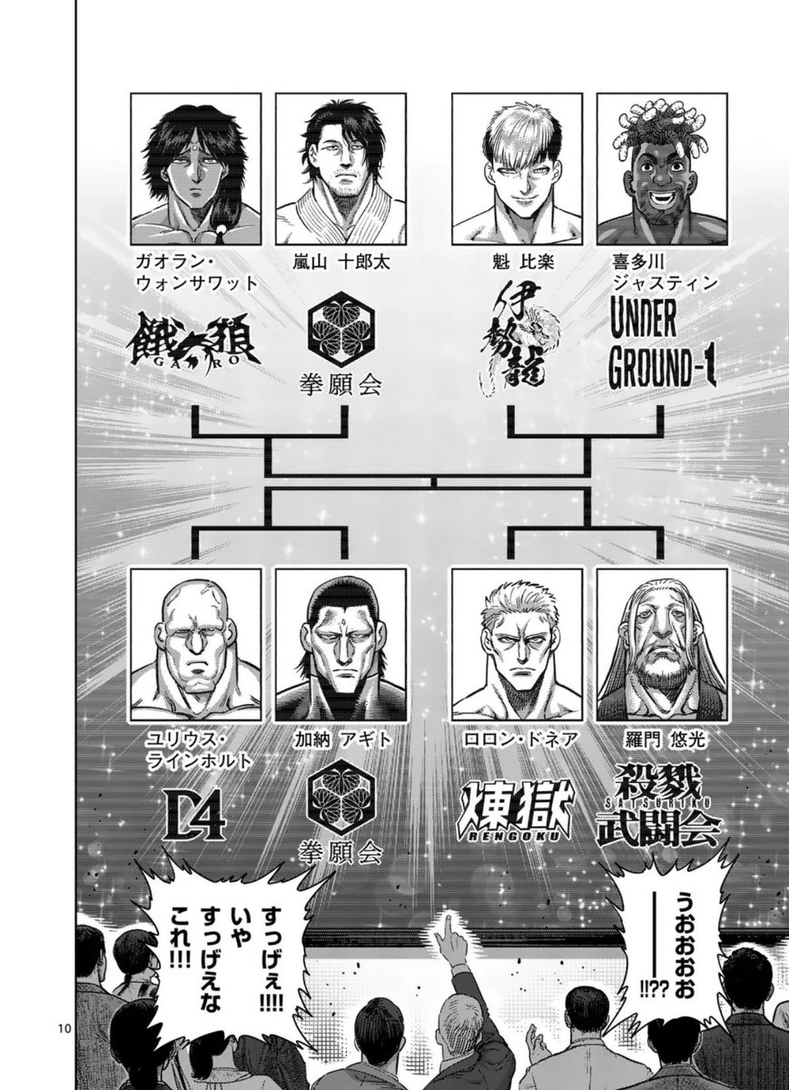 木曜の格闘作品『ケンガンオメガ』更新されました!
最新話では裏格闘団体の新たなトーナメントがついに開幕👊
一試合目のガオランと嵐山の戦いから盛り上がるので、ぜひご一読ください!