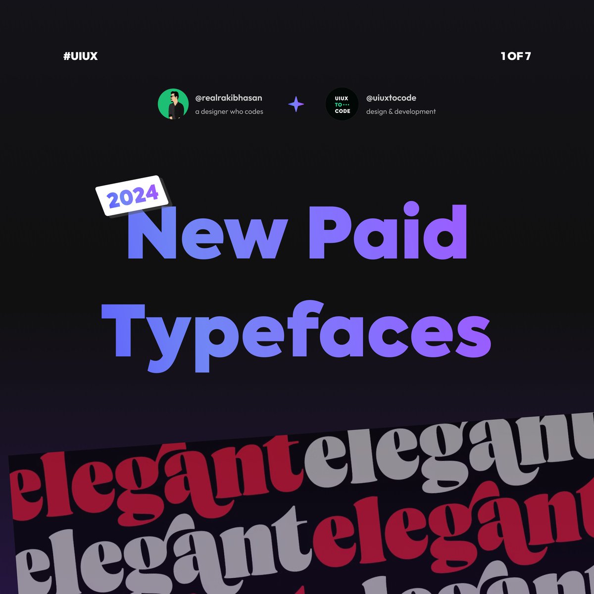 🧵 A Thread
New Paid Typefaces In 2024!

What’s your most favorite? 
Would you ever want to buy any of these expensive fonts? 


Let’s talk 👋 
zaap.bio/uiuxtocode

#ui #ux #uxdesign #uidesign #learnui #learnux #typeface #font #realrakibhasan #uiuxtocode