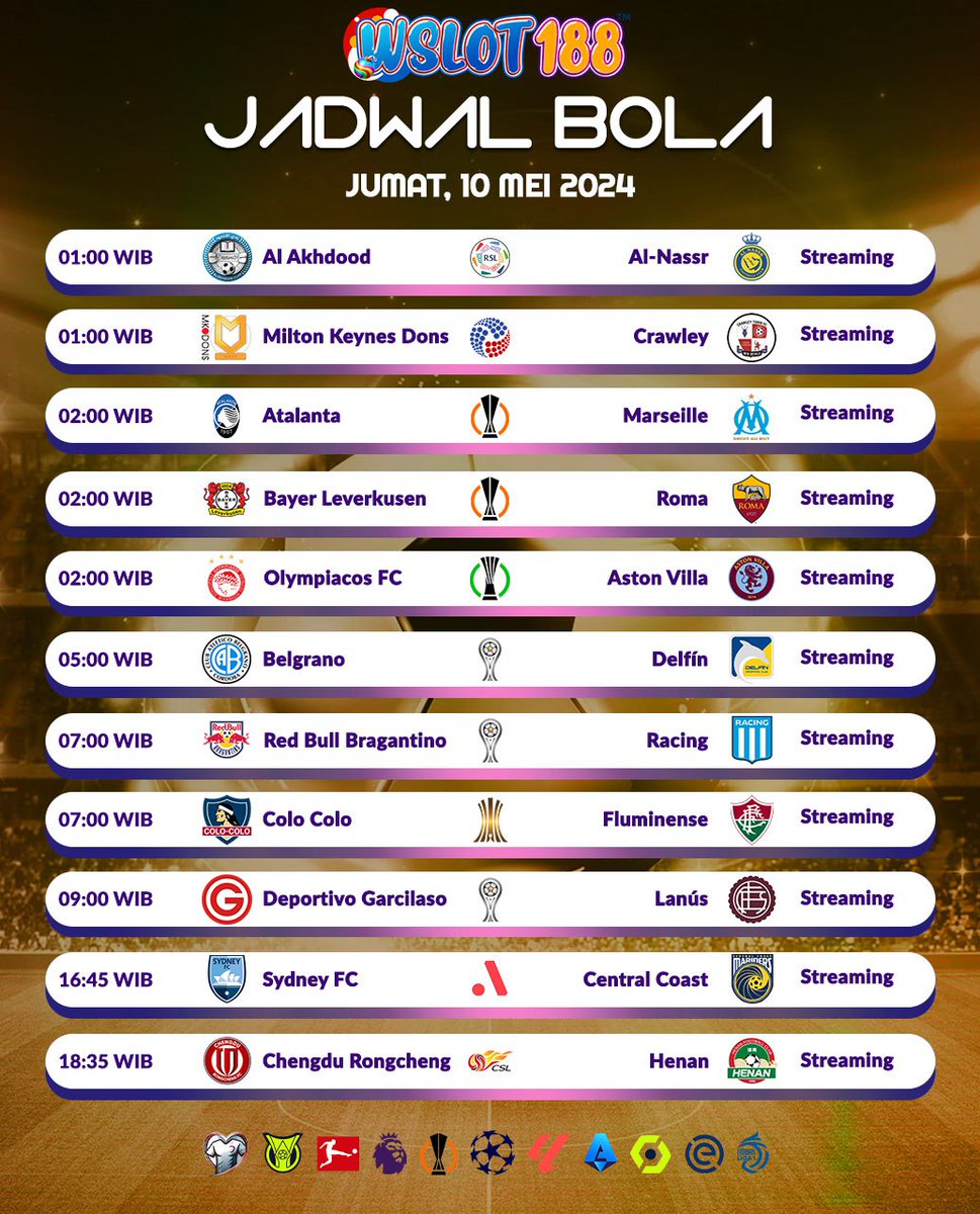 ⚽️ JADWAL BOLA TERLENGKAP WSLOT188 [ JUMAT ] SAKSIKAN DAN DUKUNG TIM KESAYANGAN ANDA ⚽️

#bocoranslot #bocoranslotgacor #bocoranslotgame #bocoranslothariini #slot #slotgacor #slotgacorhariini #wslot188