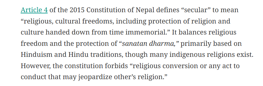 Nepali secularism is defined differently from Indian secularism: