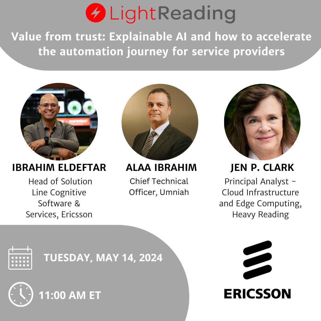 💡 Discover how Explainable AI is shaping the future of telecoms. 
🗓️ Join us on May 14 for a webinar on 'Value from trust: Explainable AI and how to accelerate the automation journey for service providers'.

🔗 Register now: m.eric.sn/hpRs50RzBa1

#AI #ExplainableAI #webinar