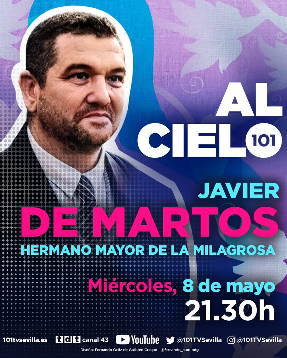 Hoy nuestro Hermano Mayor, Francisco Javier Fernández de Martos, estará presente en el programa Al Cielo para hablar de las últimas novedades sobre nuestra hermandad a partir de las 21,30h 📲 @101TVSevilla #HermandadDeLaMilagrosa