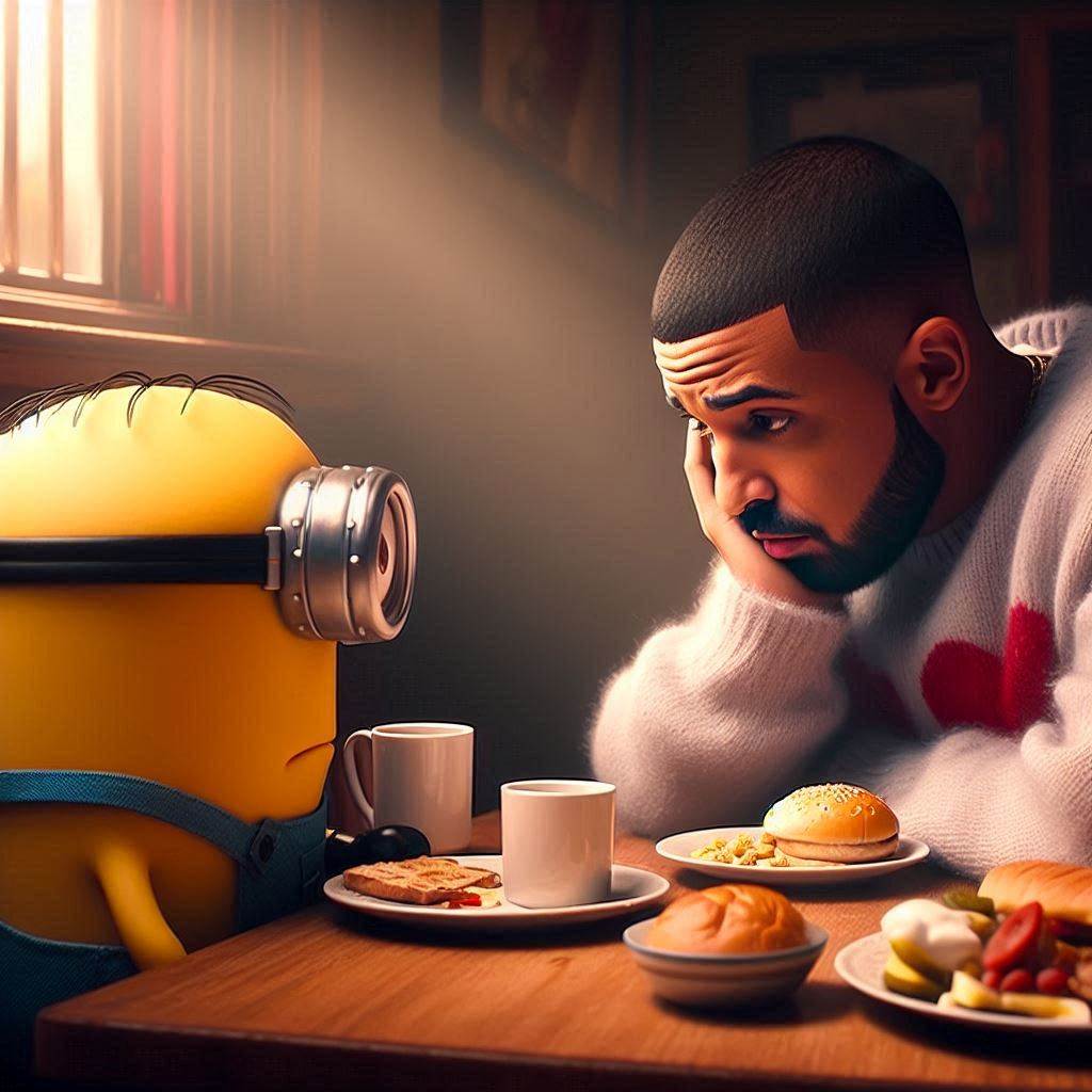 Drake goes to brunch with Stuart the Minion, but he has no appetite because of Thanos's offensive diss tracks.