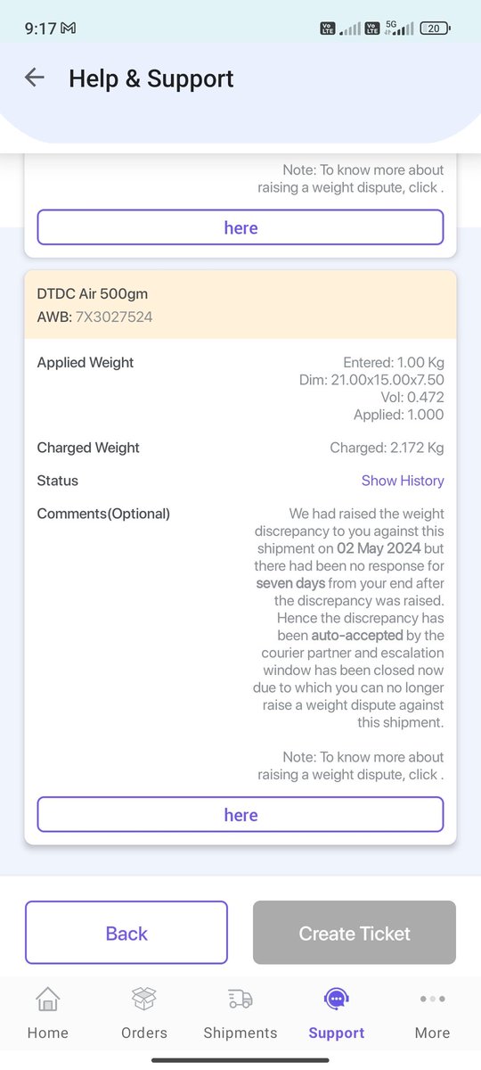 harshamber27's tweet photo. @ShiprocketCare @ShiprocketIndia New Scam? Weight Descrepancy every time on every shipment. Why dont you ask for proof from the courier partner?

And then you dont keep options to raise dispute. You close it on your own. https://t.co/CyswVkyygg