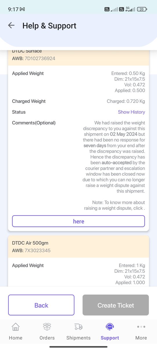 harshamber27's tweet photo. @ShiprocketCare @ShiprocketIndia New Scam? Weight Descrepancy every time on every shipment. Why dont you ask for proof from the courier partner?

And then you dont keep options to raise dispute. You close it on your own. https://t.co/CyswVkyygg