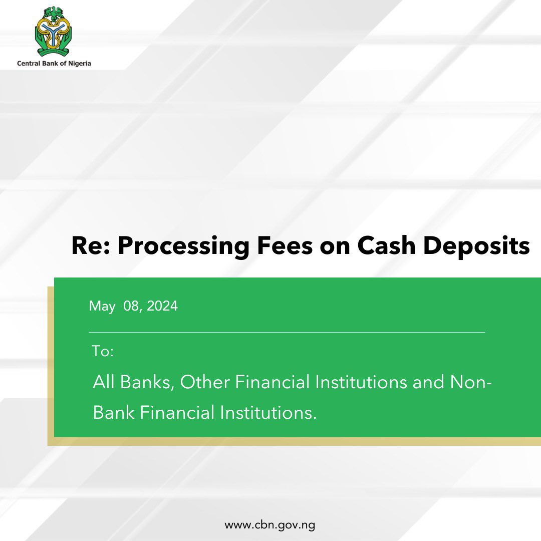 Processing Fees on Cash Deposits - central bank of Nigeria (CBN)

#NigerianGovt #TrendingNow #CBN