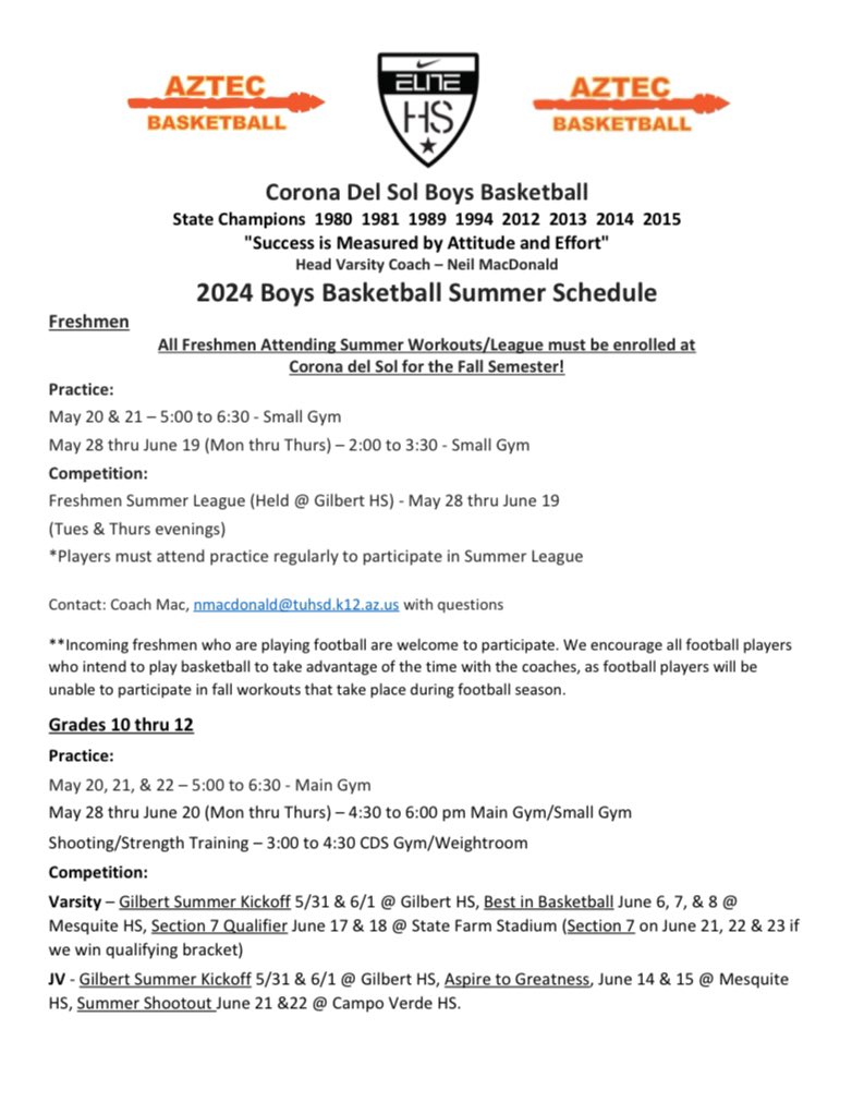 As the 2024 school year winds down, it’s never too early to start preparing for the 2025 school year! Boys basketball summer schedule has been announced, with practices at all levels beginning on Monday, May 20th. We hope to see you there! #SolNation☀️